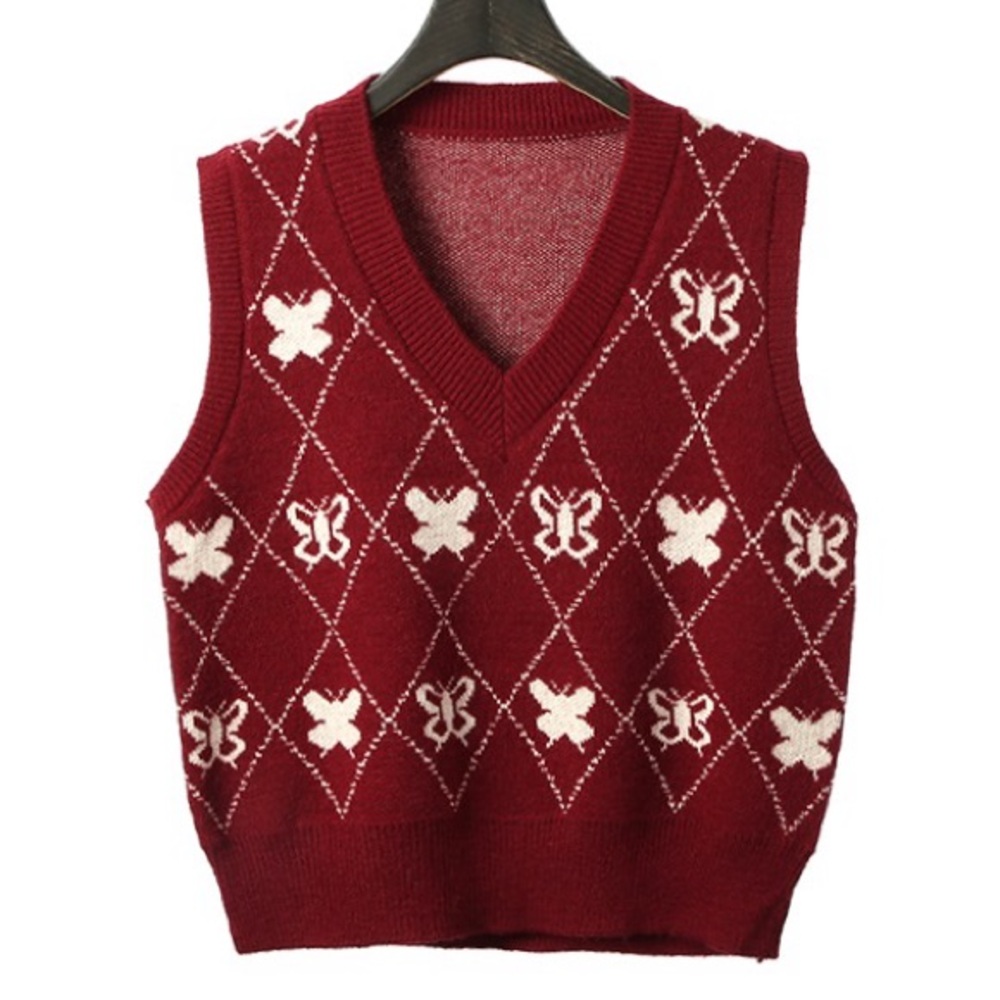 Women's Burgundy Butterflies Sweater Vest size M